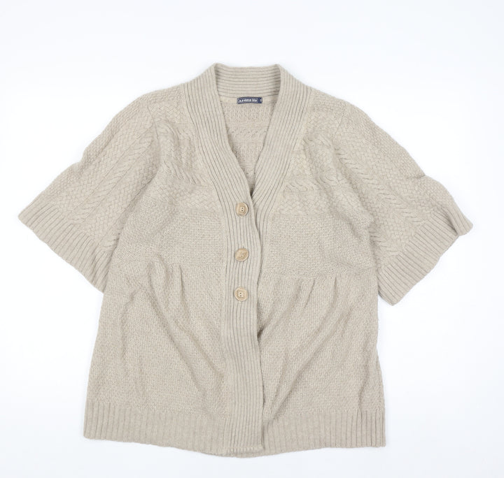 JoJo Maman Bébé Women Beige Wool Cable Short Sleeve Cardigan S