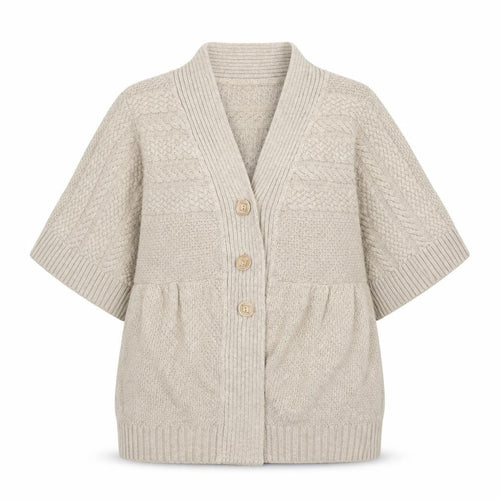JoJo Maman Bébé Women Beige Wool Cable Short Sleeve Cardigan S