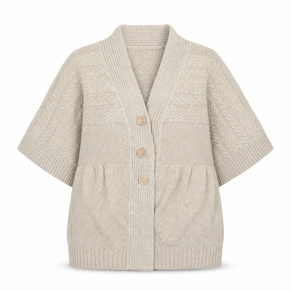 JoJo Maman Bébé Women Beige Wool Cable Short Sleeve Cardigan S
