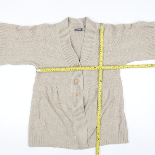 JoJo Maman Bébé Women Beige Wool Cable Short Sleeve Cardigan S
