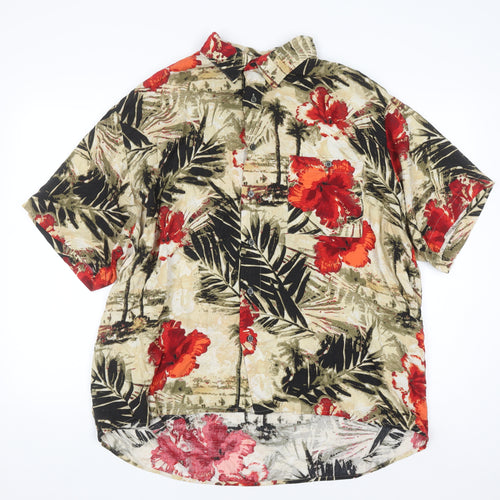 Munsingwear Men's Beige XL Hawaiian Floral Short Sleeve Button-Up Shirt