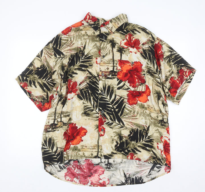 Munsingwear Men's Beige XL Hawaiian Floral Short Sleeve Button-Up Shirt