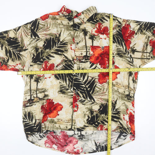 Munsingwear Men's Beige XL Hawaiian Floral Short Sleeve Button-Up Shirt