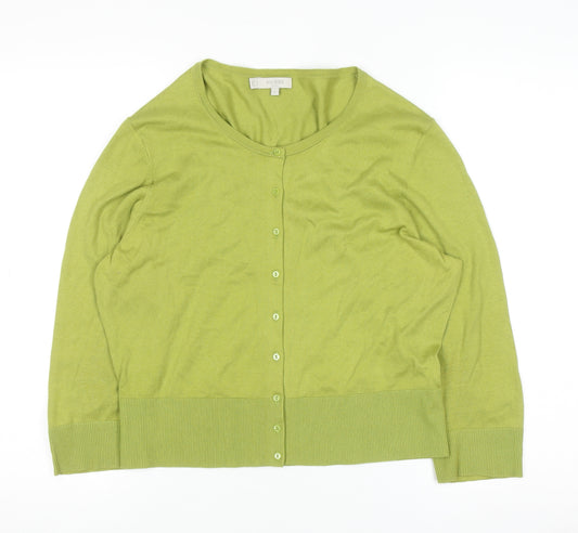 Hobbs Women Green Cotton Cardigan L Crew Neck Long Sleeve