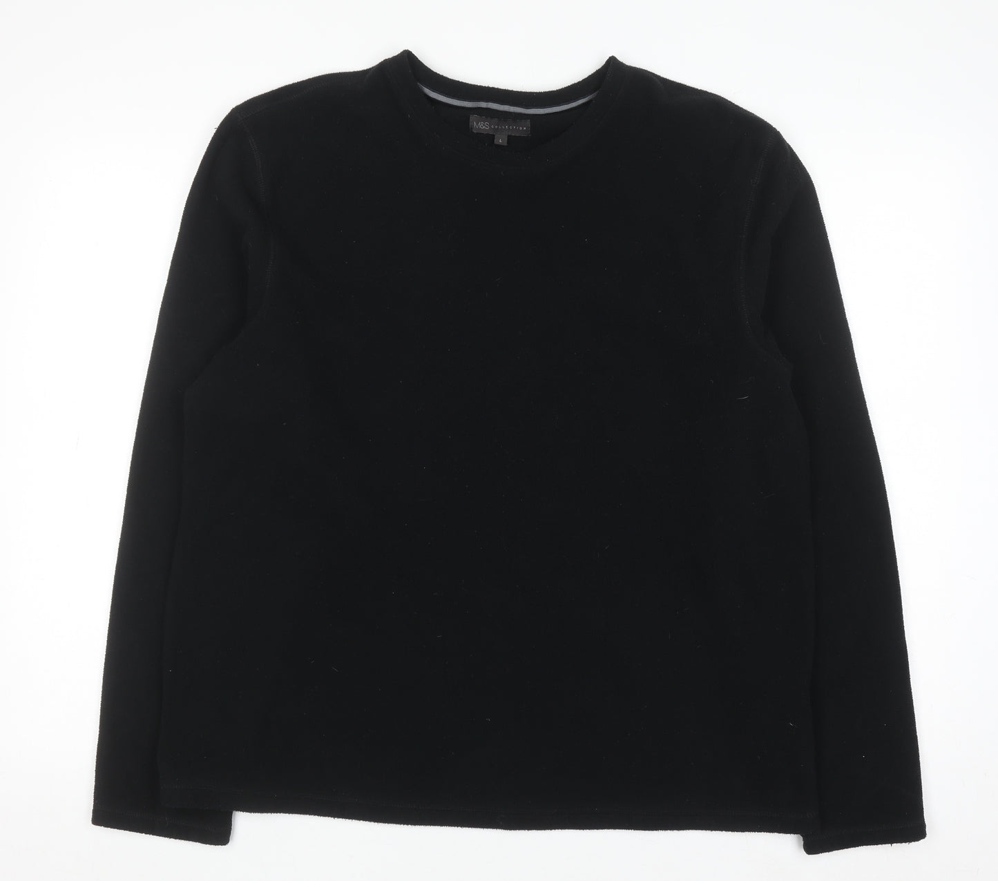 Marks and Spencer Mens Black Fleece Long Sleeve Top L Regular Fit