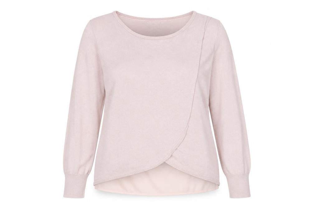 Front view of Création L Women’s Pink Wrap Long Sleeve Blouse, size UK 14