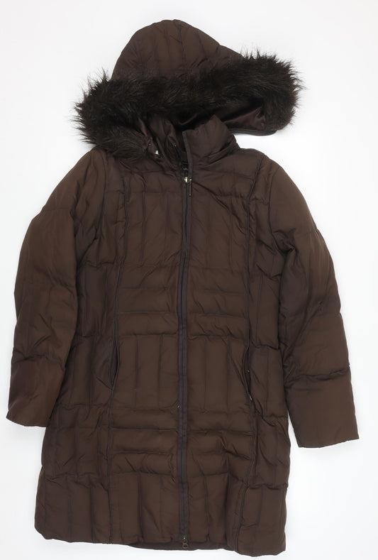 Marks and Spencer Per Una Womens Brown Faux Fur Hooded Puffer Coat M
