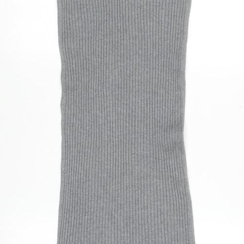 QED London Women Grey Ribbed Knit Midi Pencil Skirt S