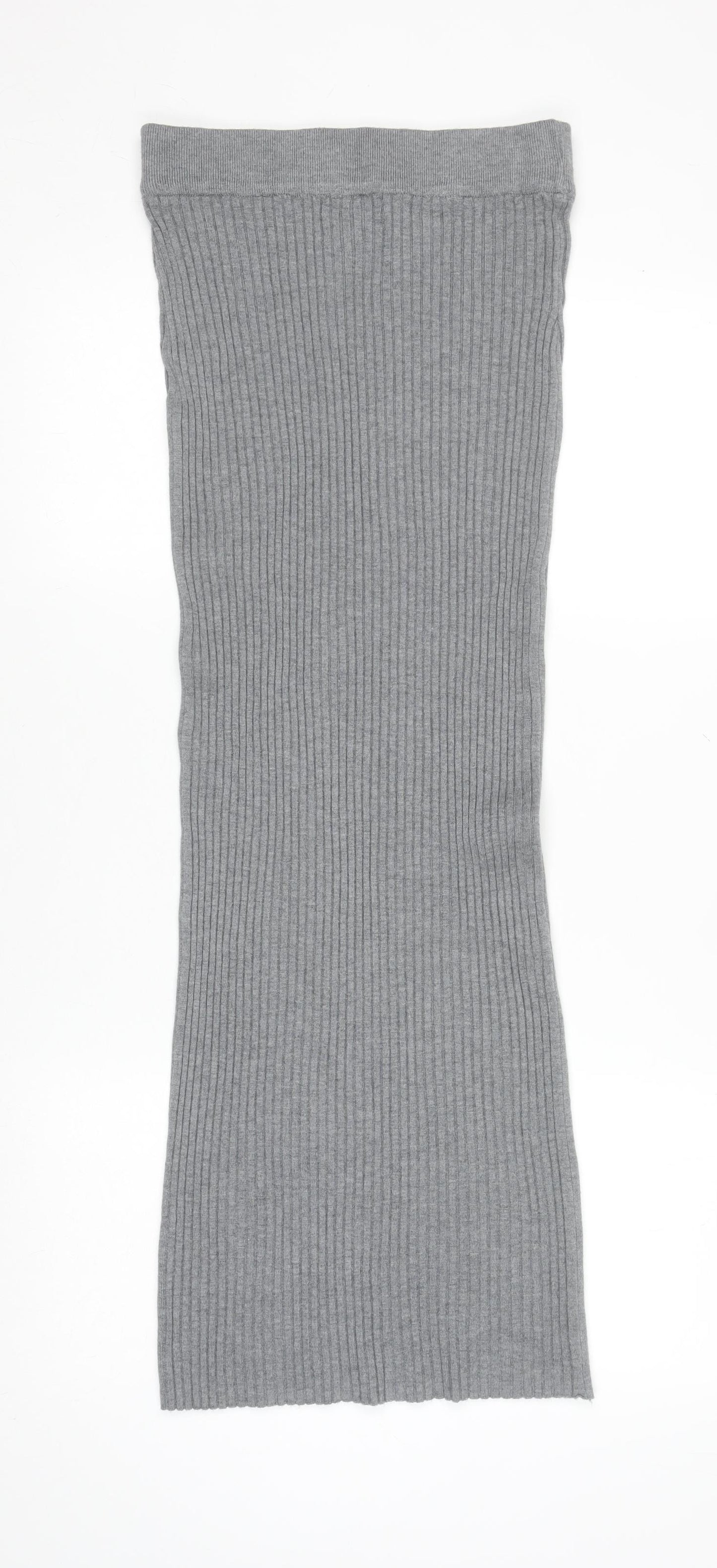QED London Women Grey Ribbed Knit Midi Pencil Skirt S