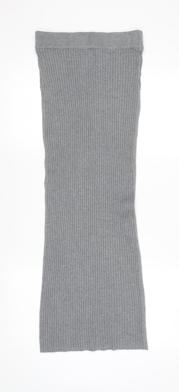 QED London Women Grey Ribbed Knit Midi Pencil Skirt S