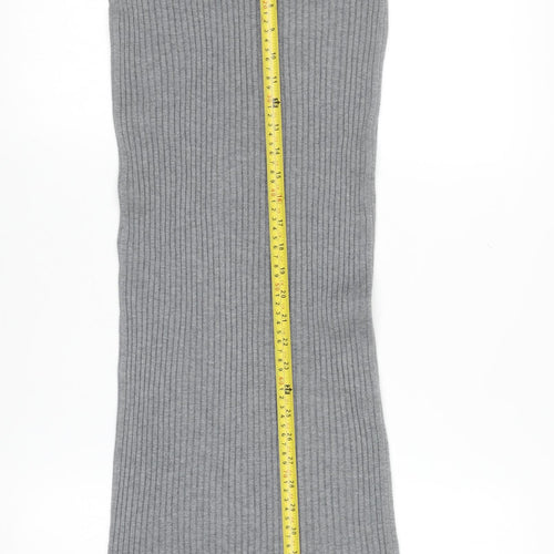 QED London Women Grey Ribbed Knit Midi Pencil Skirt S