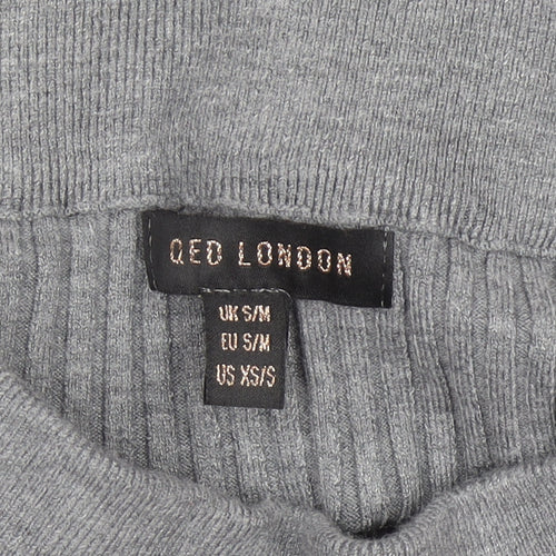 QED London Women Grey Ribbed Knit Midi Pencil Skirt S