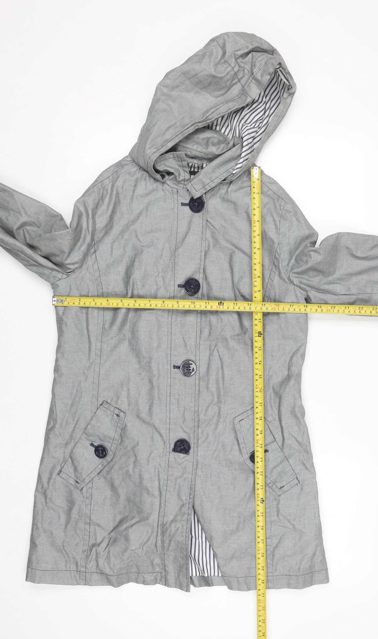 Marks and Spencer Per Una Women’s Grey Hooded Rain Coat Size 12 Cotton