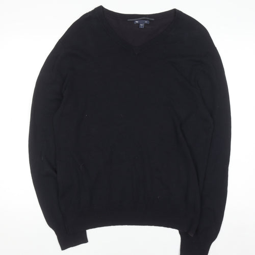 Gap Men's Black Cotton V-Neck Jumper Size L Classic Knit