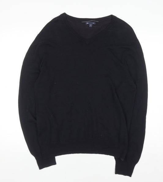 Gap Men's Black Cotton V-Neck Jumper Size L Classic Knit