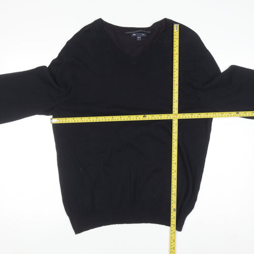 Gap Men's Black Cotton V-Neck Jumper Size L Classic Knit