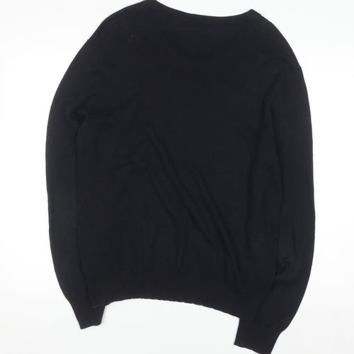 Gap Men's Black Cotton V-Neck Jumper Size L Classic Knit