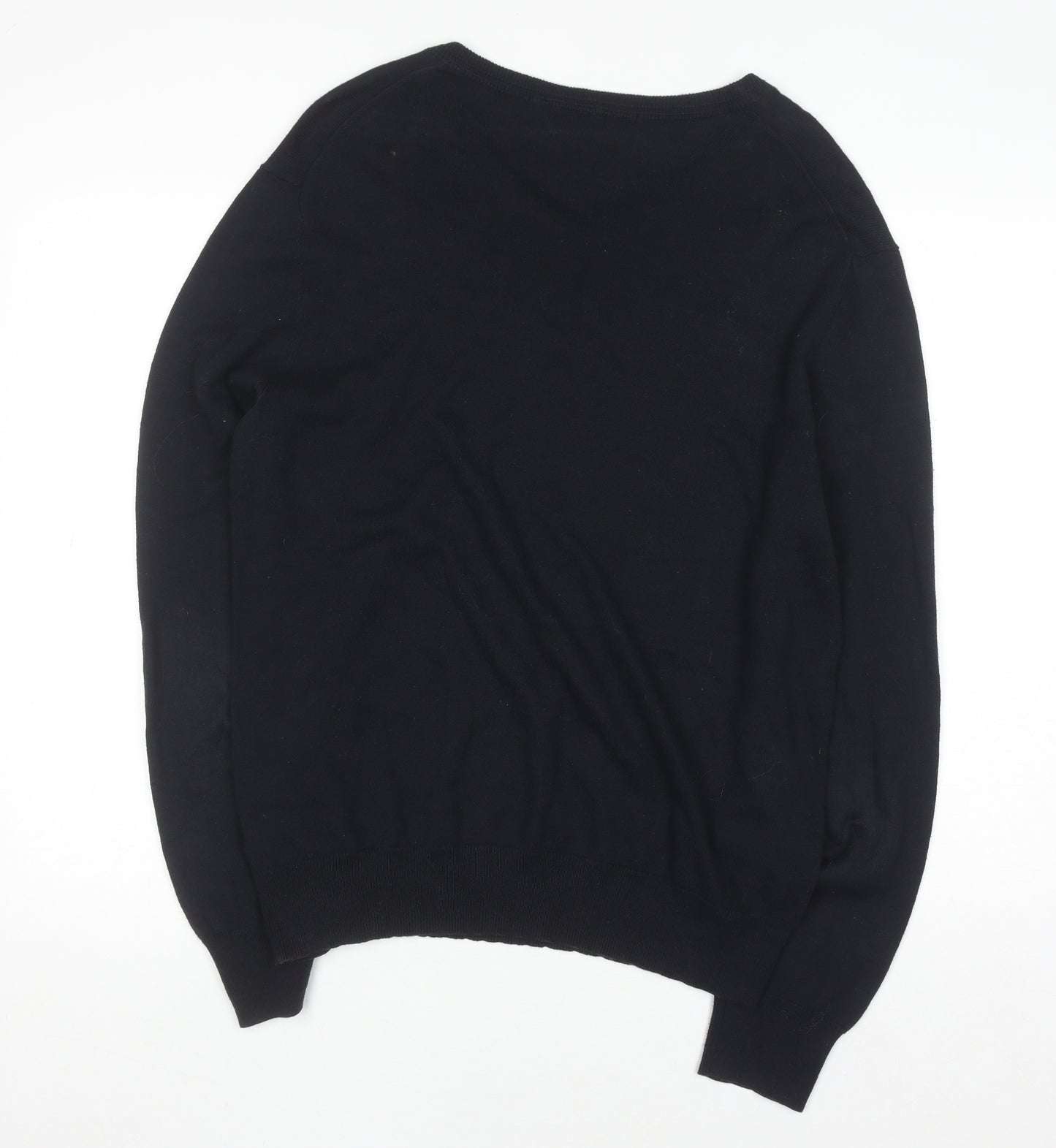 Gap Men's Black Cotton V-Neck Jumper Size L Classic Knit