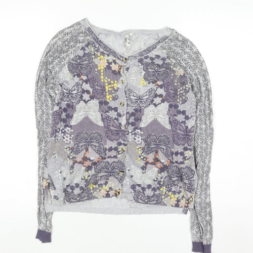 White Stuff Womens Grey Butterfly Button Cardigan Size 8 Cotton Knit