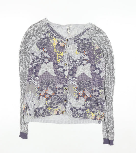 White Stuff Womens Grey Butterfly Button Cardigan Size 8 Cotton Knit