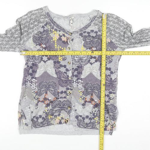 White Stuff Womens Grey Butterfly Button Cardigan Size 8 Cotton Knit
