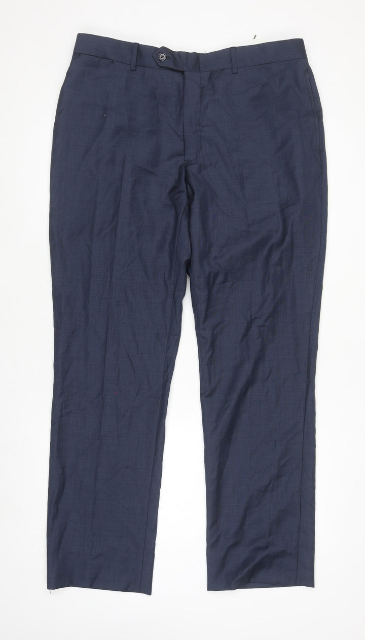 Tommy Hilfiger Men's Blue Wool Dress Pants Size 36x32 Regular Fit