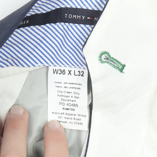 Tommy Hilfiger Men's Blue Wool Dress Pants Size 36x32 Regular Fit