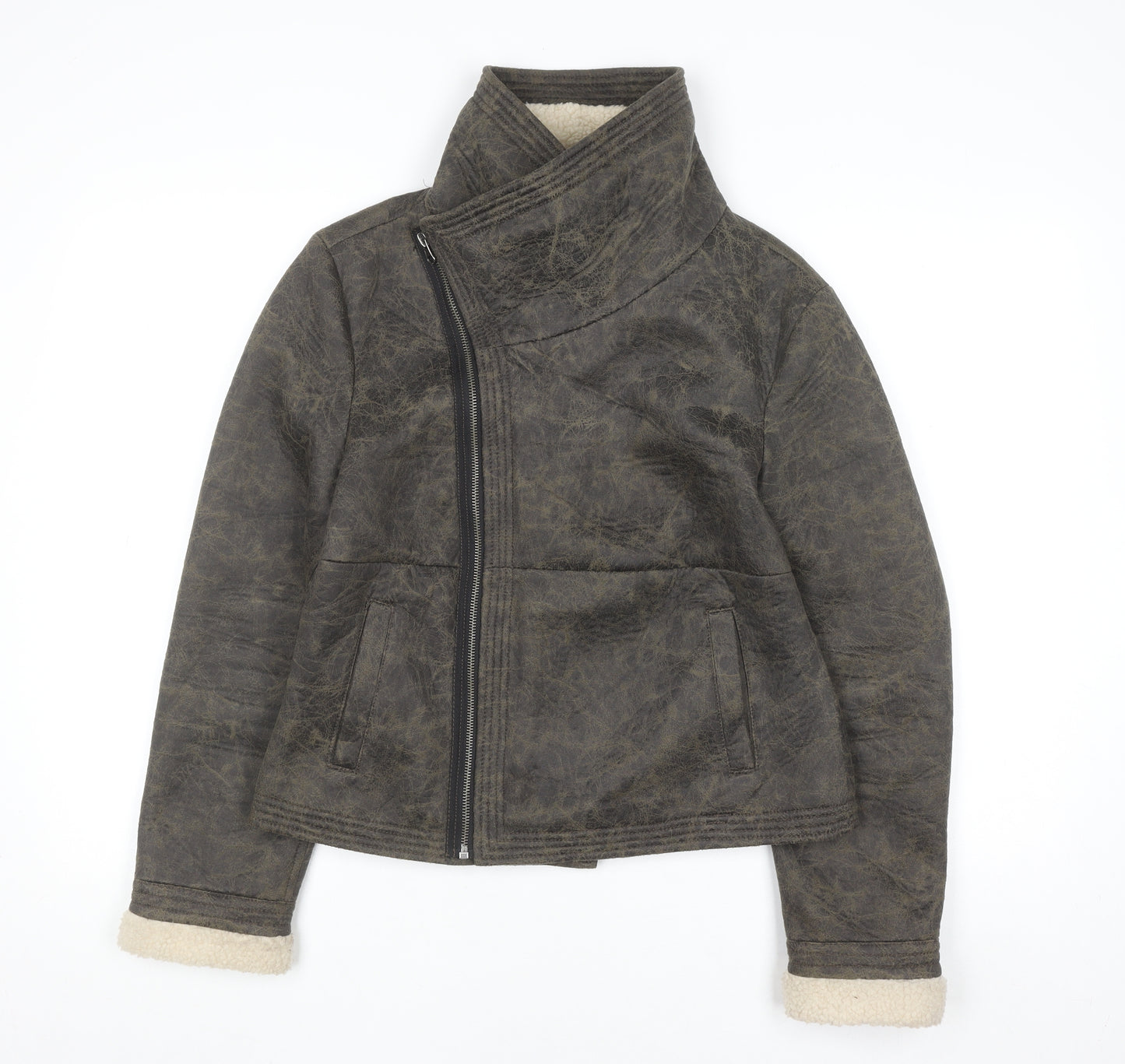 Girl Xpress Women's Brown Faux Leather Biker Jacket Size 14