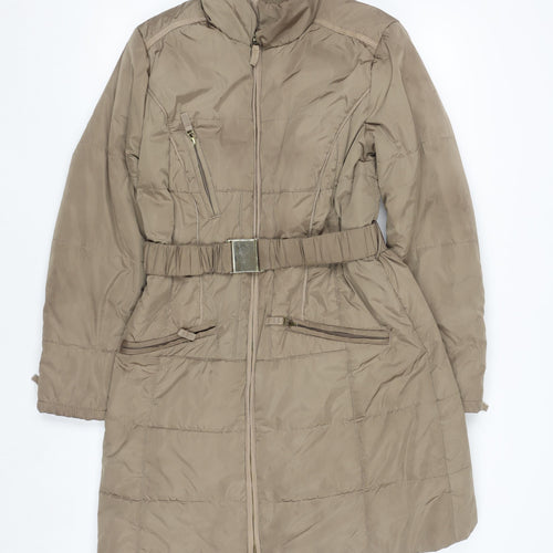 Marks & Spencer Per Una Women's Brown Long Puffer Coat M Belted Shower Resistant