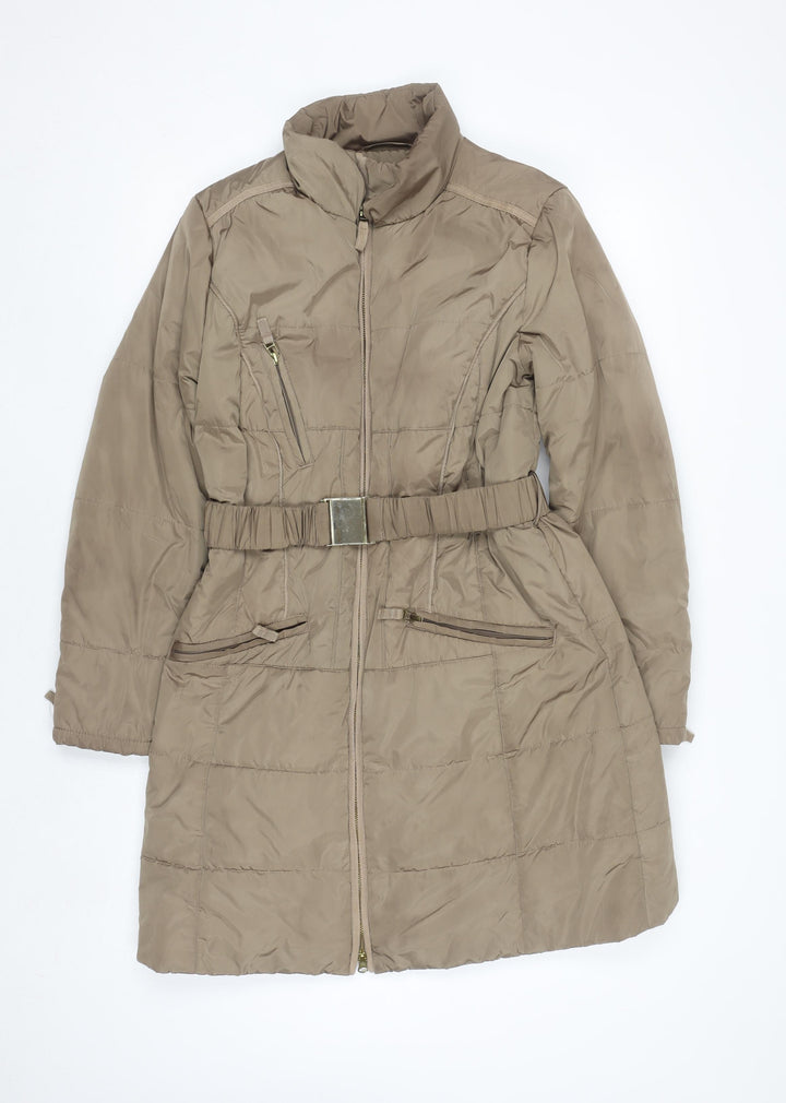 Marks & Spencer Per Una Women's Brown Long Puffer Coat M Belted Shower Resistant