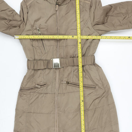 Marks & Spencer Per Una Women's Brown Long Puffer Coat M Belted Shower Resistant