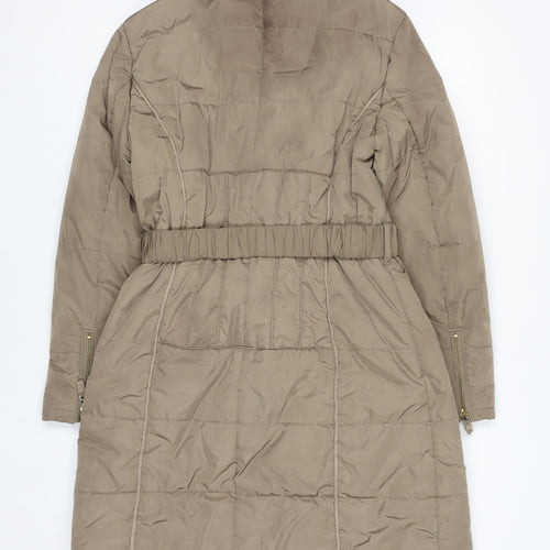 Marks & Spencer Per Una Women's Brown Long Puffer Coat M Belted Shower Resistant