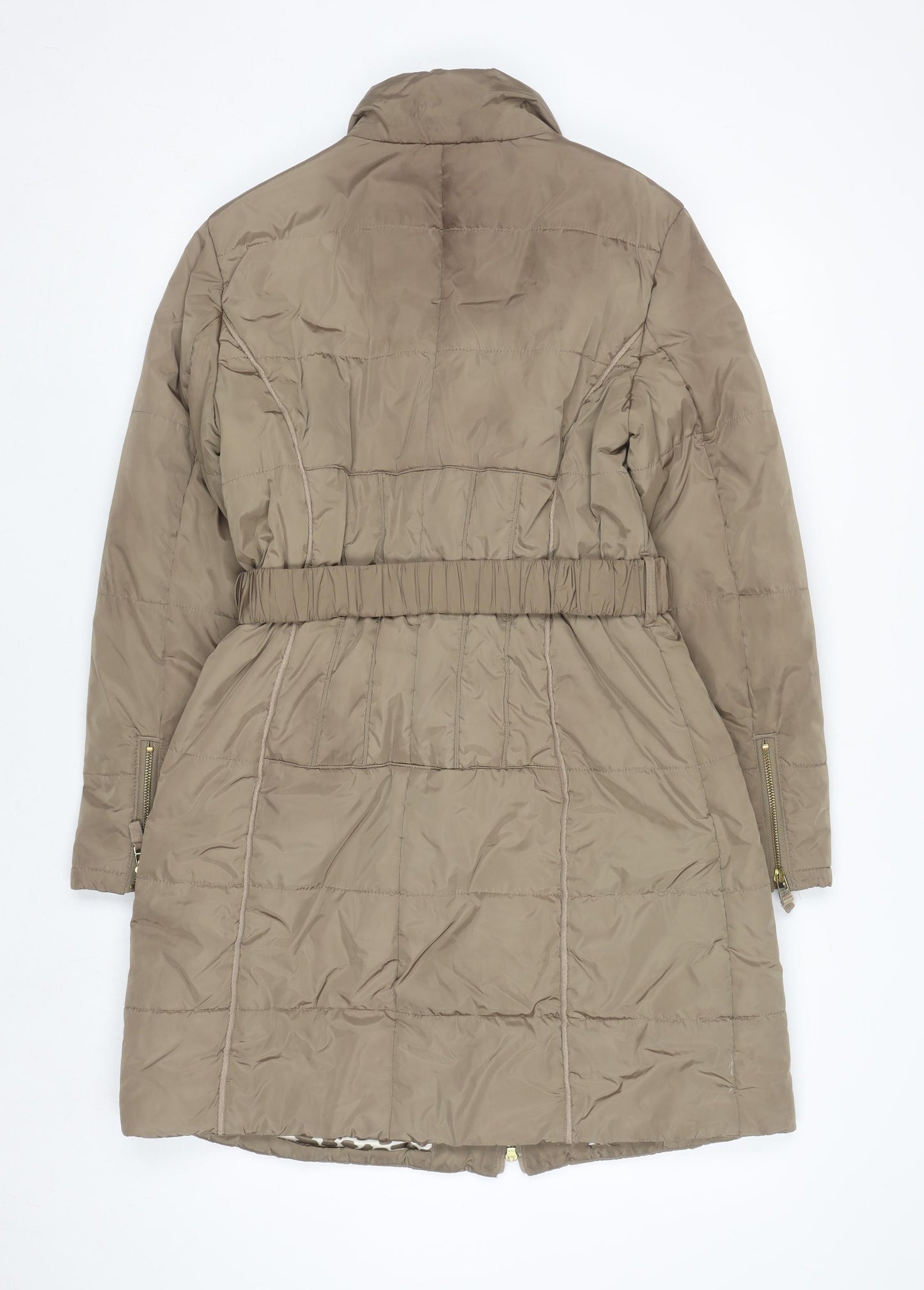 Marks & Spencer Per Una Women's Brown Long Puffer Coat M Belted Shower Resistant
