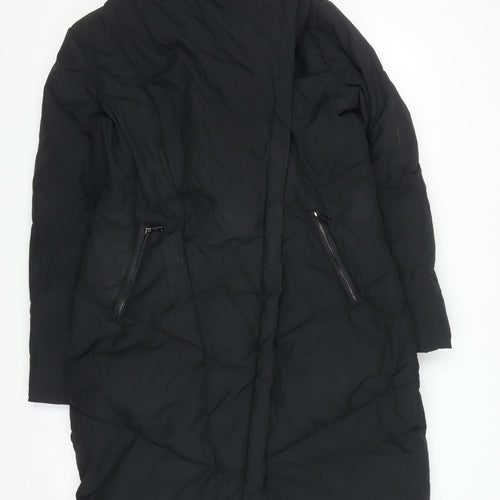 Monsoon Women's Black Long Puffer Coat M Winter Zip Jacket