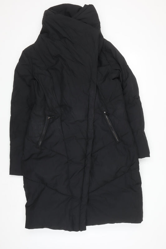 Monsoon Women's Black Long Puffer Coat M Winter Zip Jacket