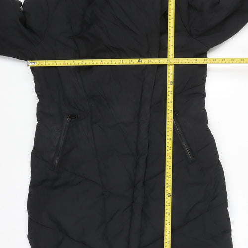 Monsoon Women's Black Long Puffer Coat M Winter Zip Jacket