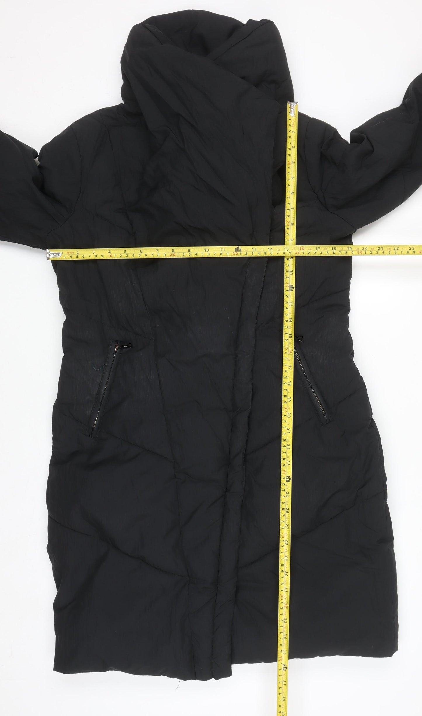 Monsoon Women's Black Long Puffer Coat M Winter Zip Jacket