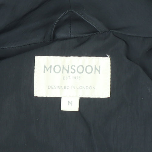 Monsoon Women's Black Long Puffer Coat M Winter Zip Jacket
