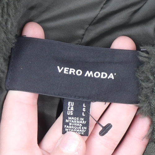 Vero Moda Women's Green Faux Fur Long Coat Size L