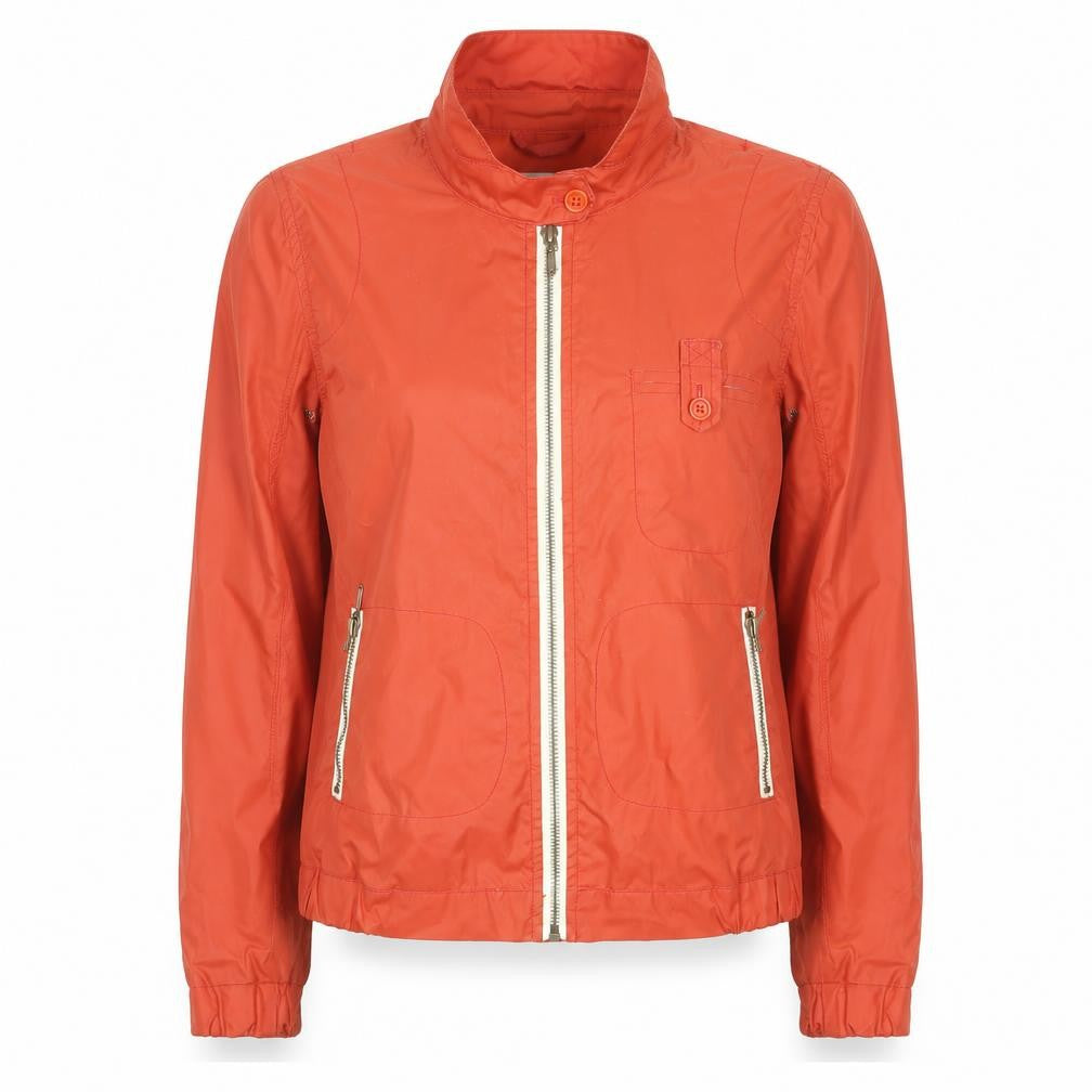 Front view of Oliver Spencer women’s orange cotton bomber jacket uk 10
