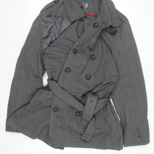Jeff Banks Women Grey Trench Coat 2XL Belted Cotton Mid-Length