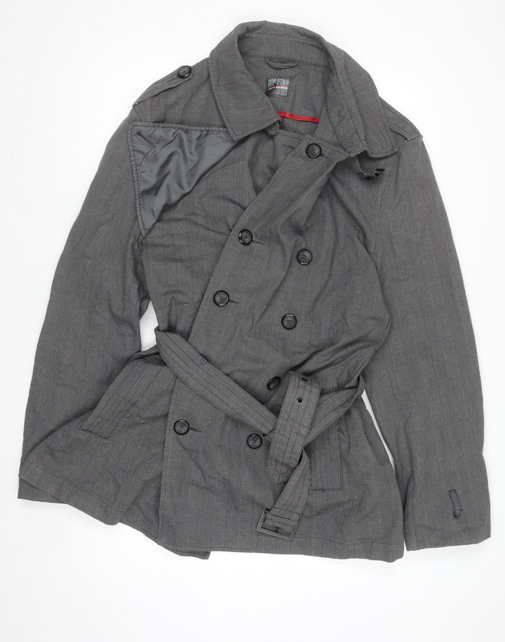 Jeff Banks Women Grey Trench Coat 2XL Belted Cotton Mid-Length