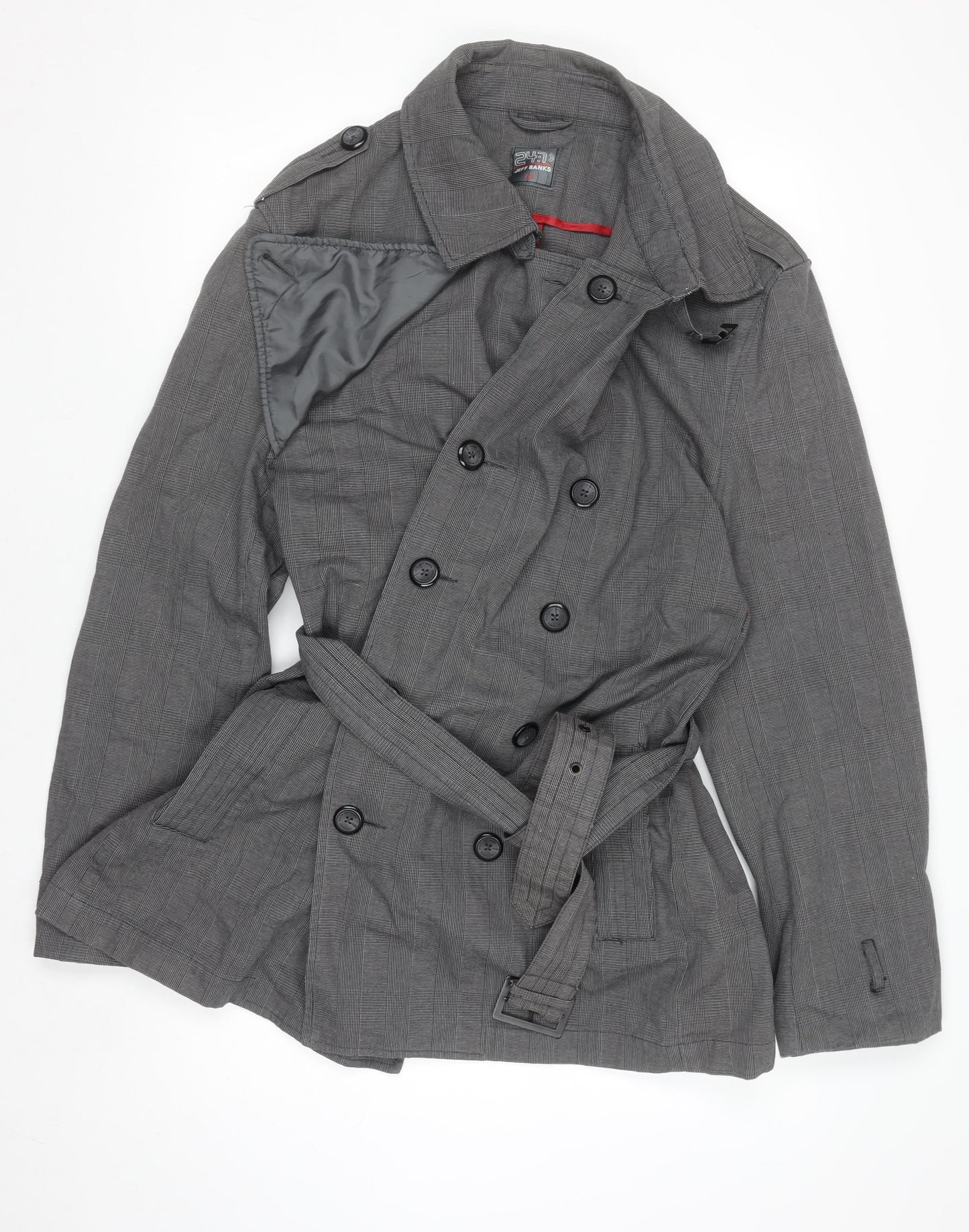 Jeff Banks Women Grey Trench Coat 2XL Belted Cotton Mid-Length