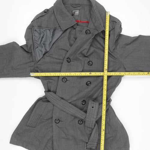 Jeff Banks Women Grey Trench Coat 2XL Belted Cotton Mid-Length