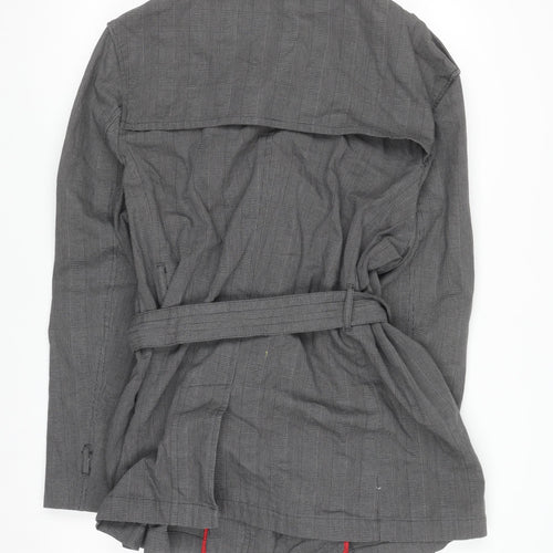 Jeff Banks Women Grey Trench Coat 2XL Belted Cotton Mid-Length
