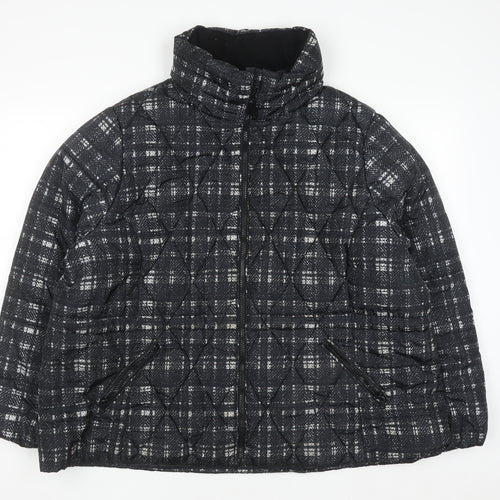 Marks and Spencer Women's Black Check Quilted Puffer Jacket Size 24