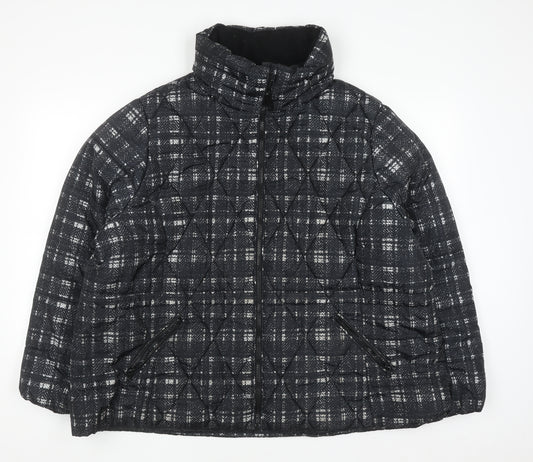 Marks and Spencer Women's Black Check Quilted Puffer Jacket Size 24