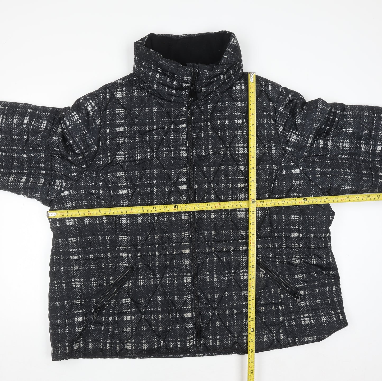 Marks and Spencer Women's Black Check Quilted Puffer Jacket Size 24