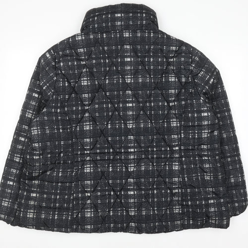 Marks and Spencer Women's Black Check Quilted Puffer Jacket Size 24