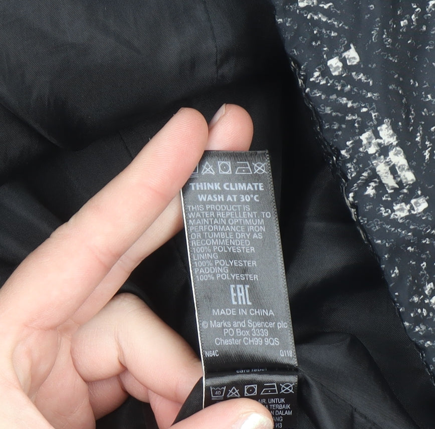 Marks and Spencer Women's Black Check Quilted Puffer Jacket Size 24